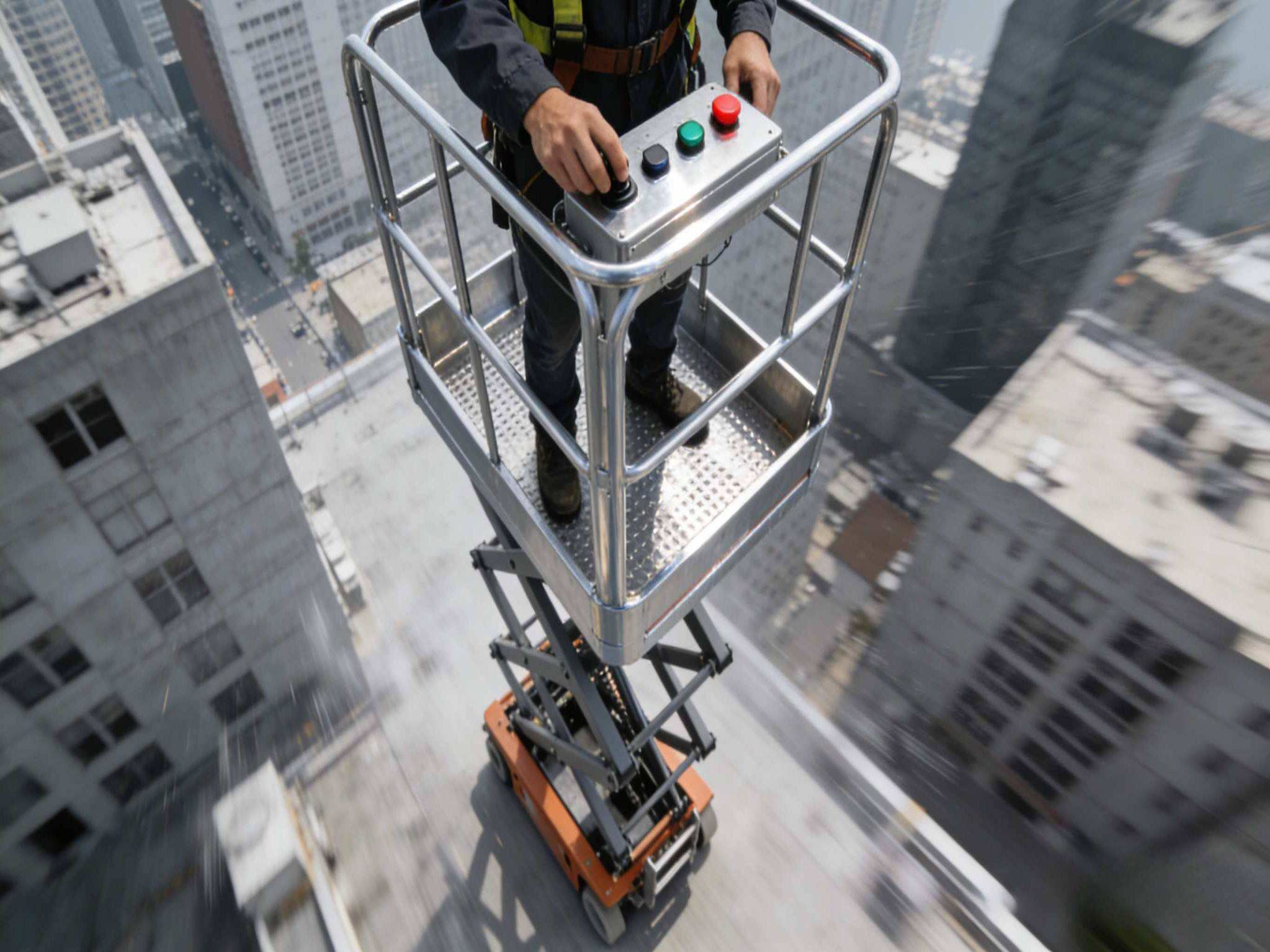What to do if the buttons malfunction during aerial work with a mini electric scissor lift?